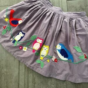 Mini Boden Lavender Skirt Birds owls Colorful Bird Embroidery appliqués 11 12